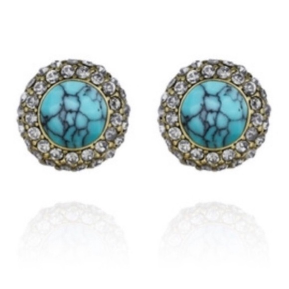 Chloe and Isabel Retro Pave Stud Earrings in Turquoise - Picture 4 of 6